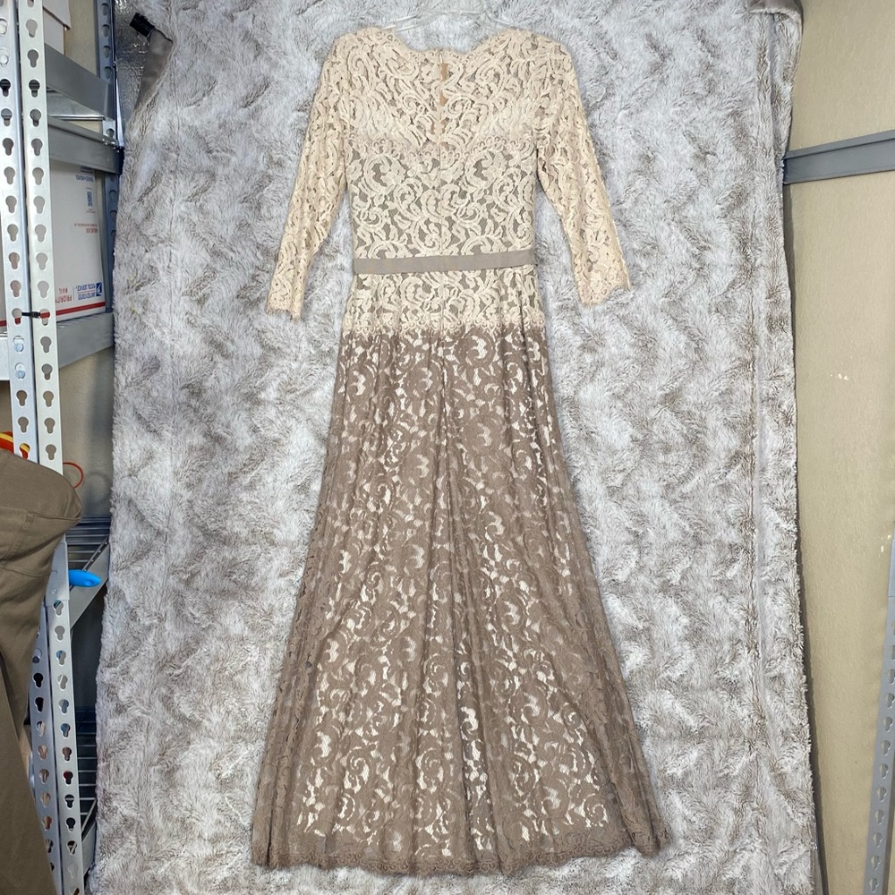 Tadashi Shoji Formal Lace Evening Gown Neutral Mother of Bride Elegant Size 6 - Picture 3 of 14